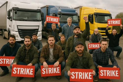 Streikende LKW Fahrer