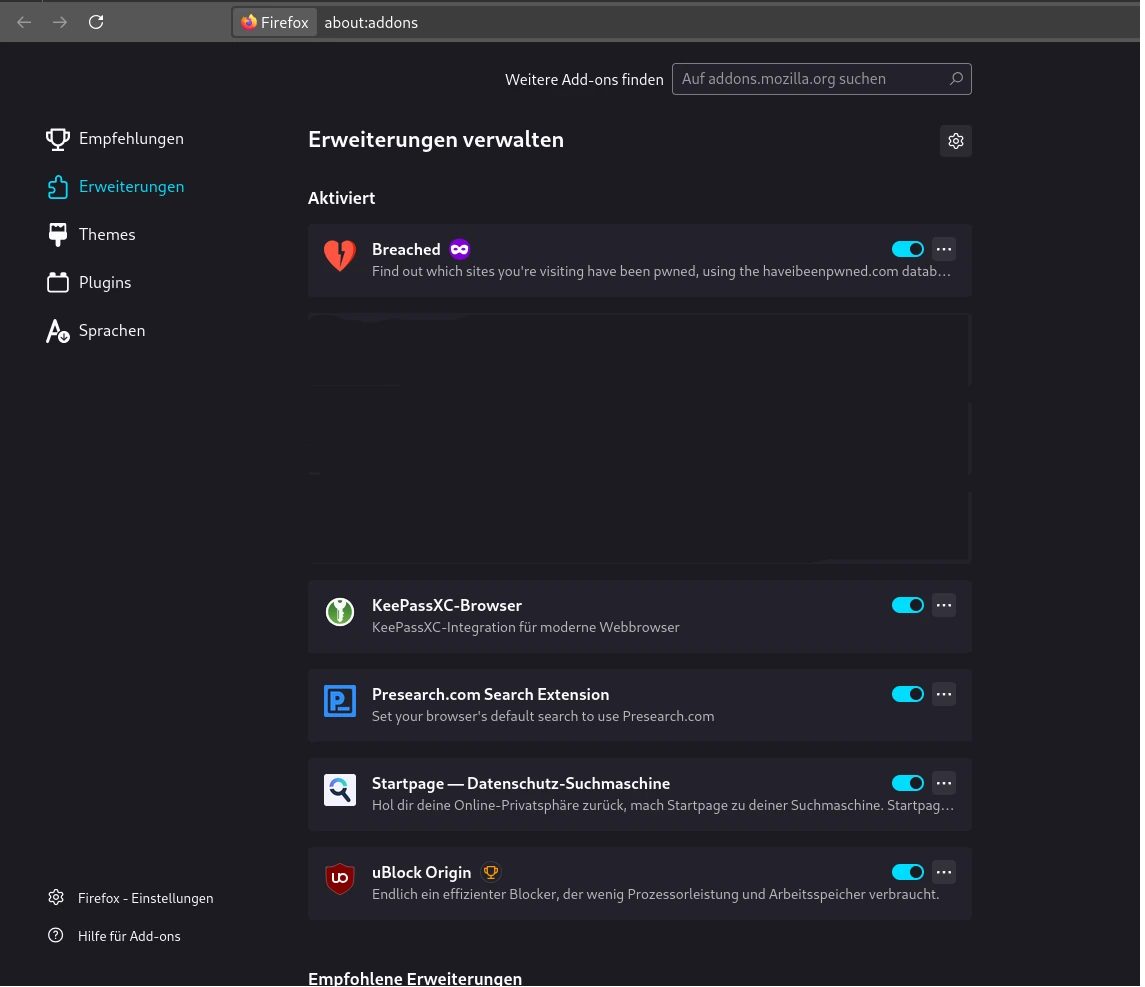 Meine installierten Add-ons