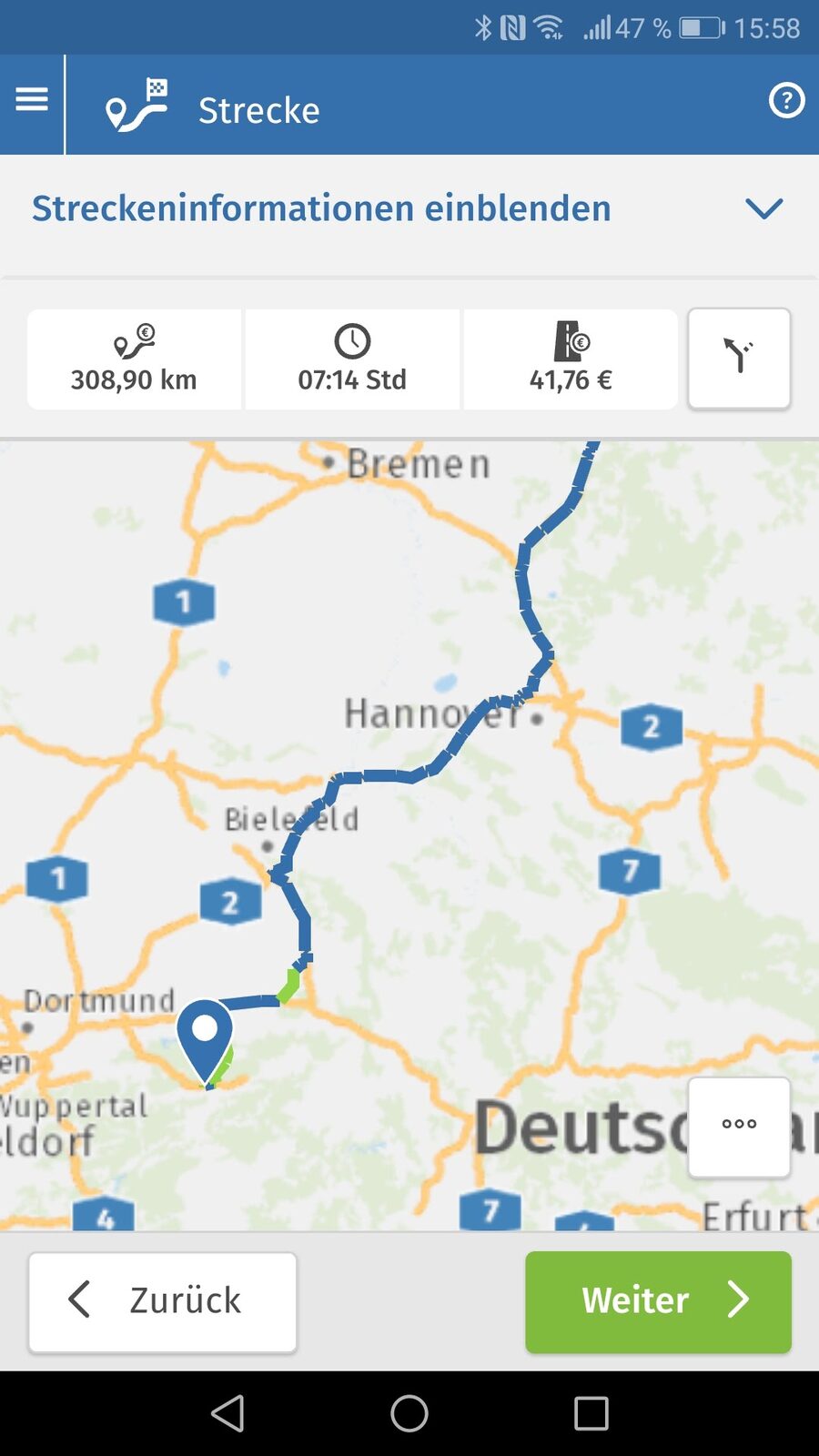 Startbildschirm der Smartphone App