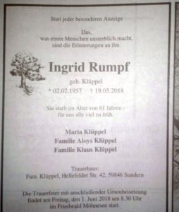 Todesanzeige aus der Zeitung