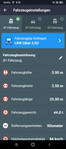 Übersicht der Fahrzeugeinstellungen